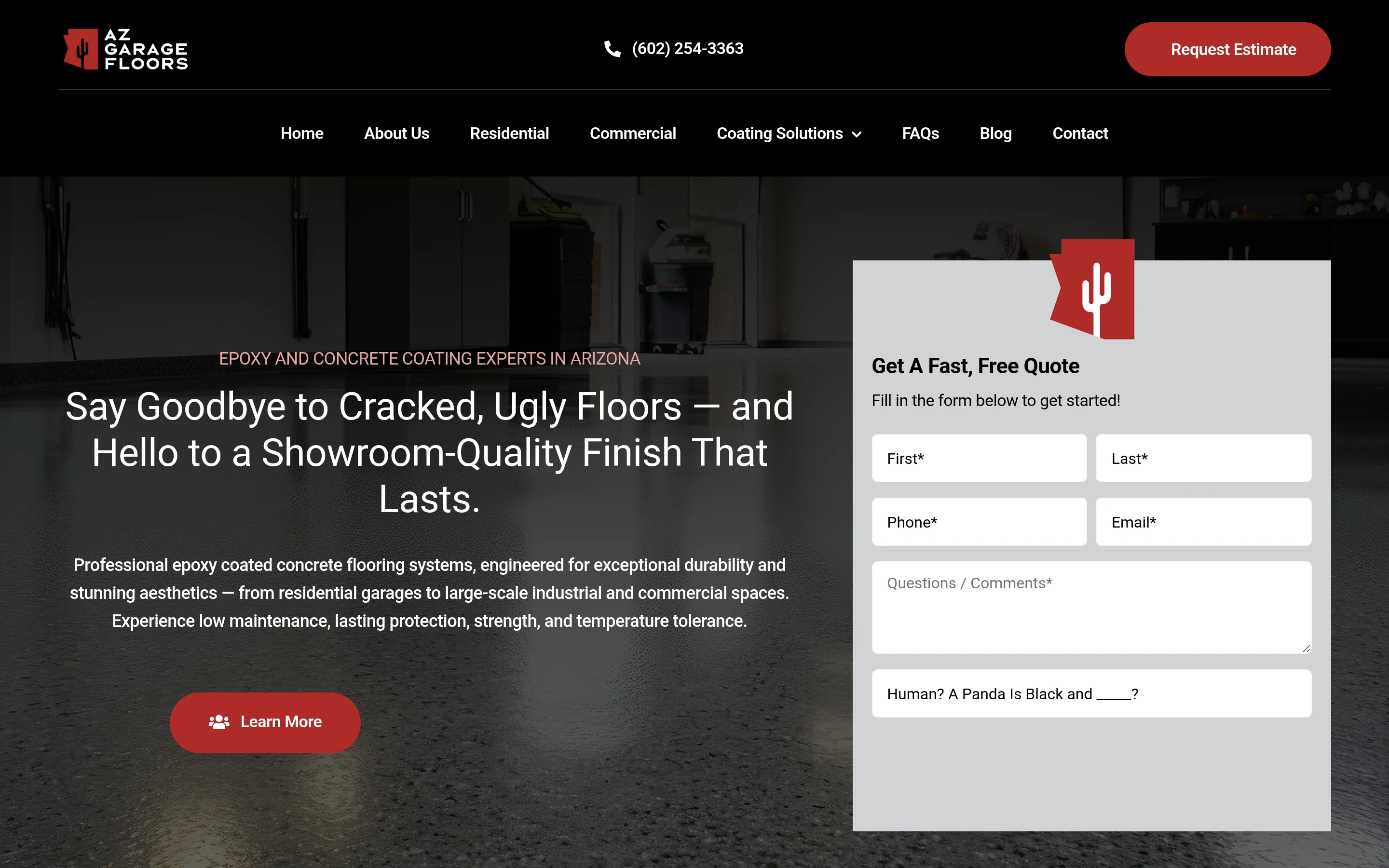 AZ Garage Floors website — built by Scottsdale Web Design Co