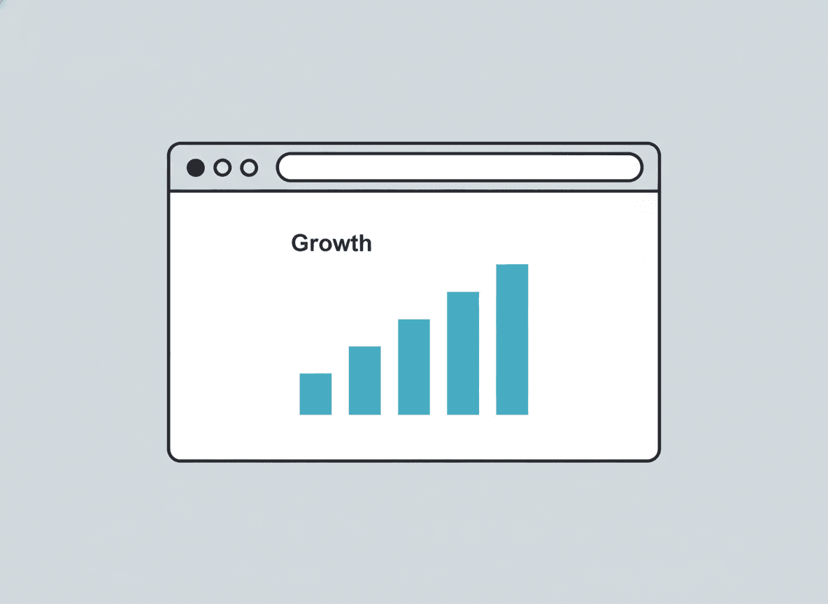 Single browser window mockup showing an ascending azure bar chart labeled 'Growth' inside, representing increased conversions after a redesign