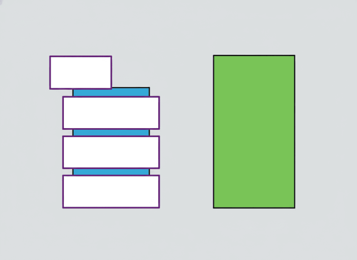 Two software stack diagrams side by side — WooCommerce on the left as three open extensible layers in purple outline, Shopify on the right as one solid sealed green rectangle