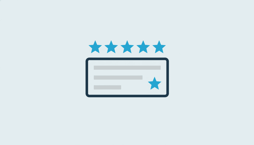 Five azure stars above a review card illustrating Google reviews for a local business