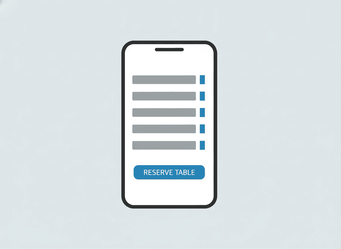 Phone showing a restaurant menu with prices and a reserve button