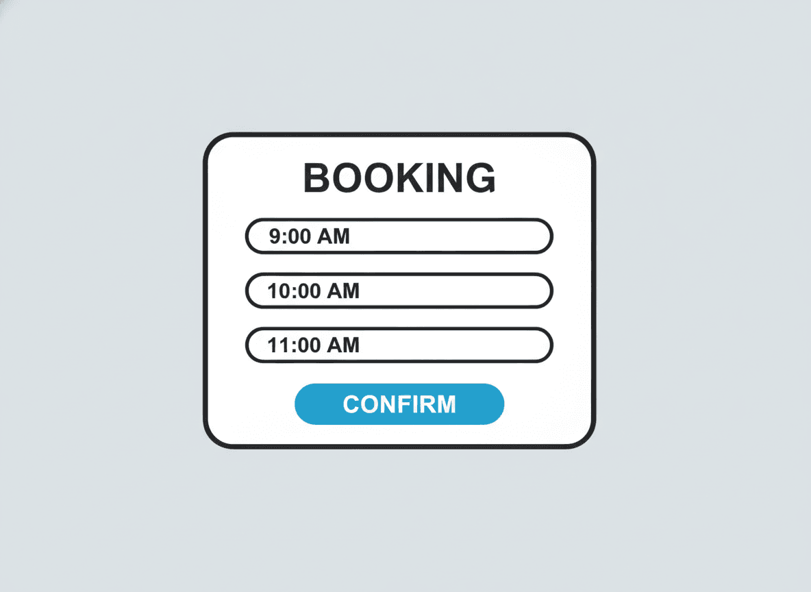 Appointment booking card with time slots and an azure book button for a med spa website
